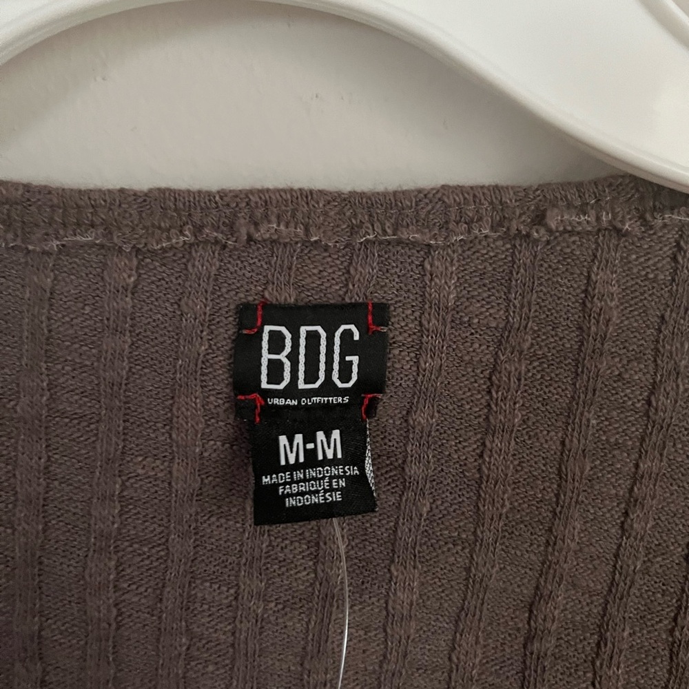 BDG Brown Fitted Ribbed Bodysuit Short Sleeve - Picture 3 of 5